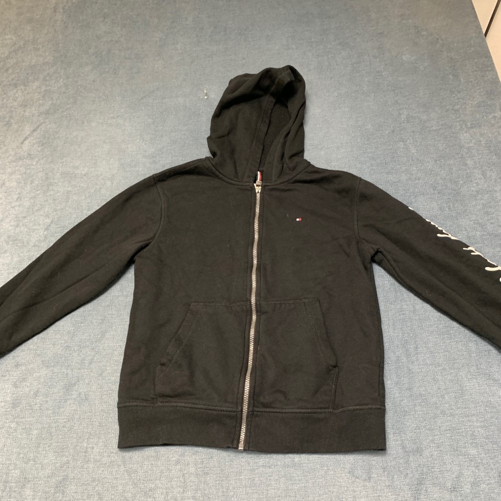 Tommy Hilfiger Hoodie Boys Medium Black Logo Full Zip Fleece Lined Performance